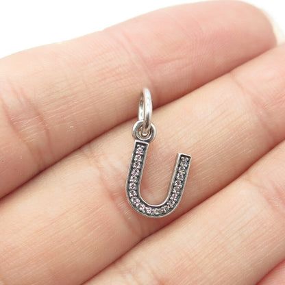 PANDORA 925 Sterling Silver Pave C Z Letter "U" Initial Charm Pendant