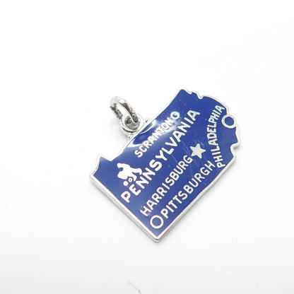 WELLS 925 Sterling Silver Vintage Enamel Pennsylvania Keystone State Map Pendant