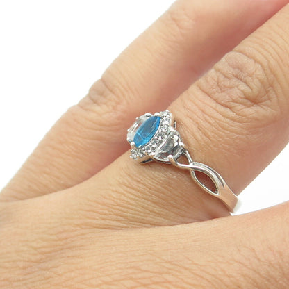 CHUCK CLEMENCY 925 Sterling Silver Aquamarine Topaz Gem & C Z Ring Size 6.25