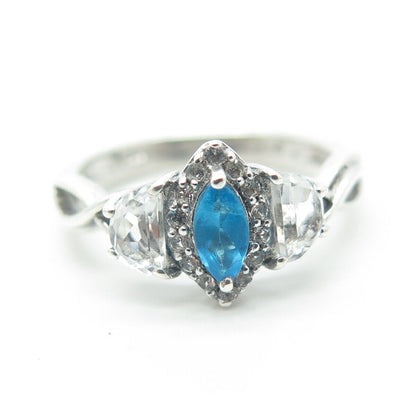 CHUCK CLEMENCY 925 Sterling Silver Aquamarine Topaz Gem & C Z Ring Size 6.25