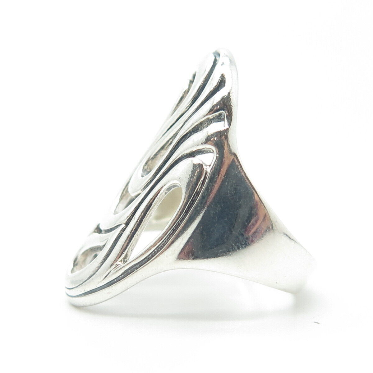 925 Sterling Silver Vintage Modernist Swirl Statement Ring Size 7.25