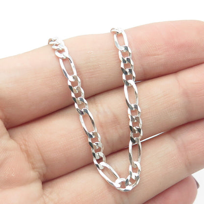 P. LUX 925 Sterling Silver Vintage Italy Figaro Chain Necklace 22"