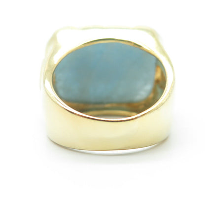 925 Sterling Silver Gold Plated Real Milky Aquamarine Gemstone Ring Size 7.25