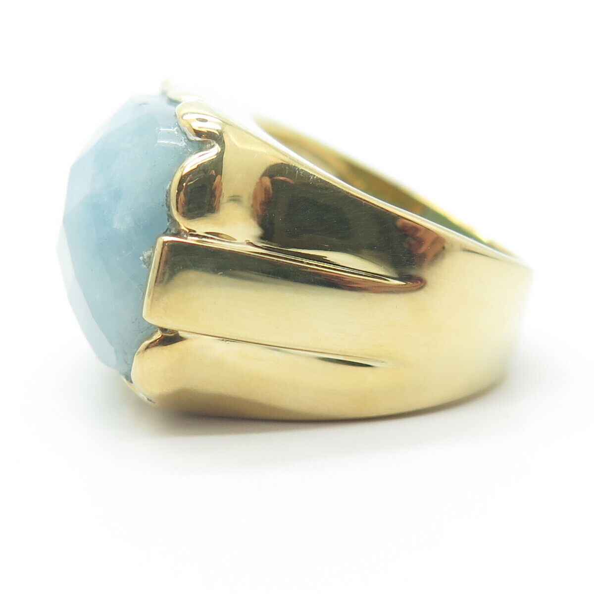 925 Sterling Silver Gold Plated Real Milky Aquamarine Gemstone Ring Size 7.25