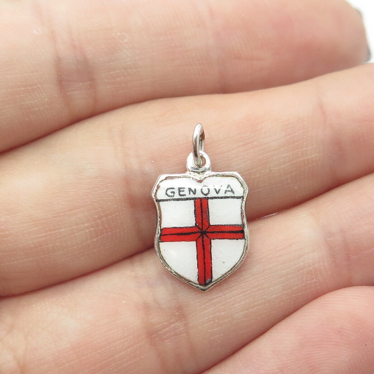 FRITZ REU & CO. 800 Silver Vintage Enamel Genova / Genoa Italy Charm Pendant