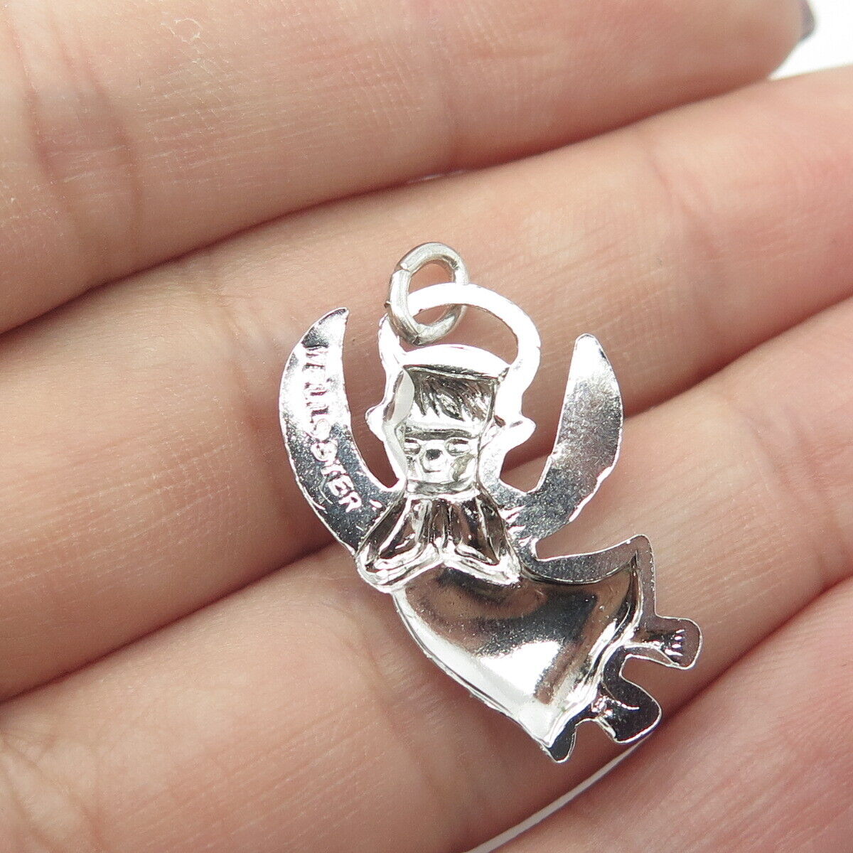 WELLS 925 Sterling Silver Vintage Christmas Baby Angel Charm Pendant