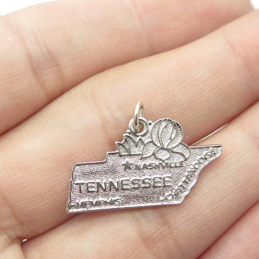 WELLS 925 Sterling Silver Vintage Tennessee Volunteer State Map Charm Pendant