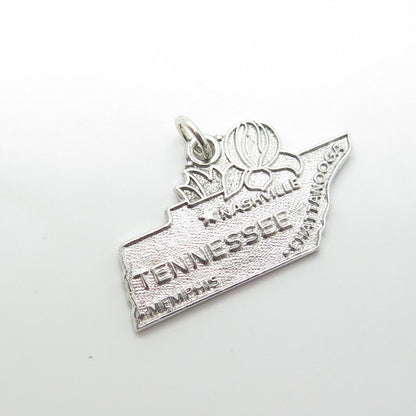 WELLS 925 Sterling Silver Vintage Tennessee Volunteer State Map Charm Pendant