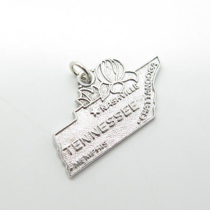 WELLS 925 Sterling Silver Vintage Tennessee Volunteer State Map Charm Pendant