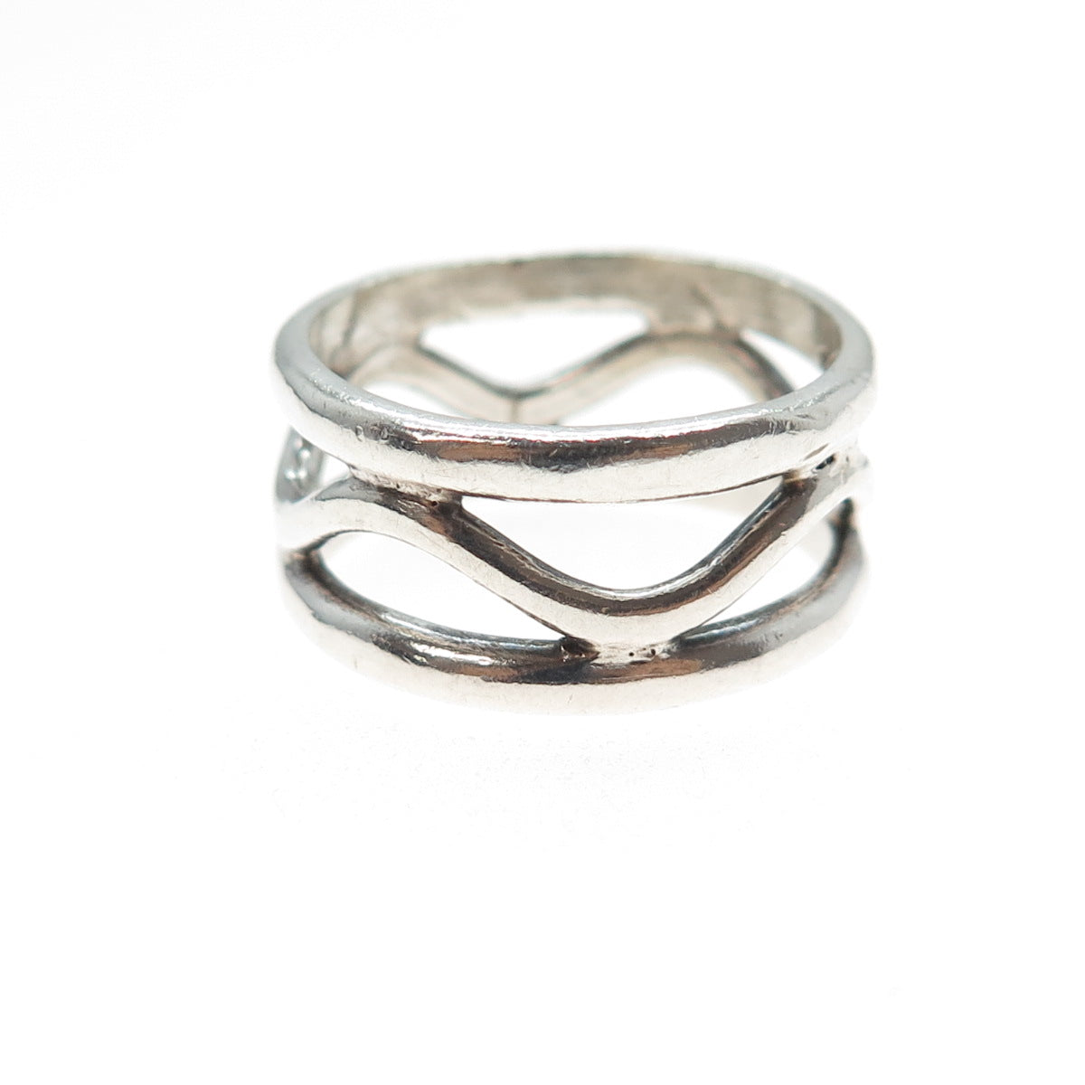 925 Sterling Silver Vintage Mexico Modernist Zig Zag Band Ring Size 8.25