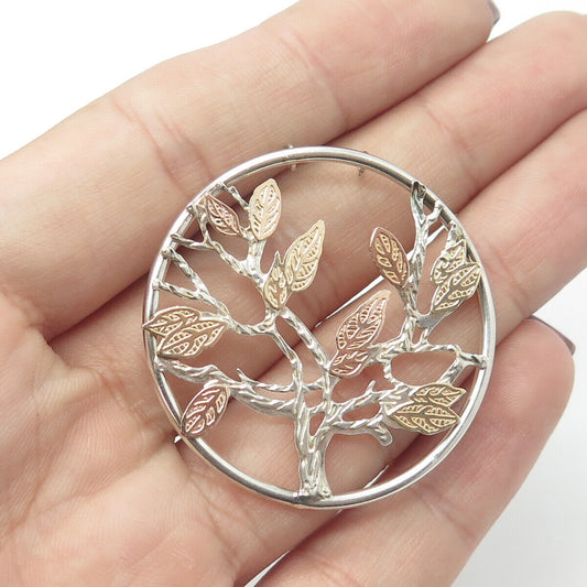 925 Sterling Silver & 12K Yellow & Rose Gold Vintage Tree of Life Pendant