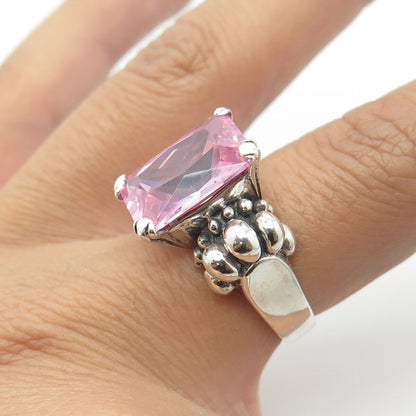 925 Sterling Silver Vintage Radiant-Cut Pink C Z Oxidized Ring Size 7