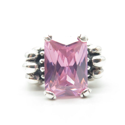 925 Sterling Silver Vintage Radiant-Cut Pink C Z Oxidized Ring Size 7