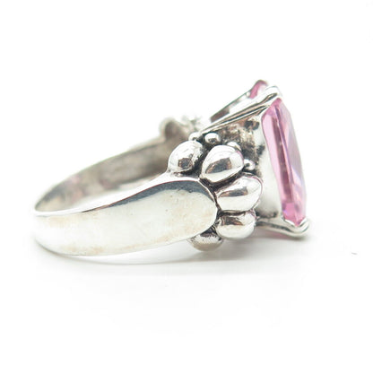 925 Sterling Silver Vintage Radiant-Cut Pink C Z Oxidized Ring Size 7
