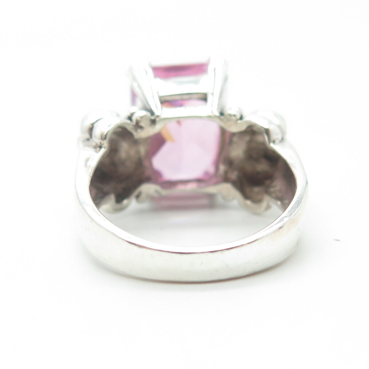 925 Sterling Silver Vintage Radiant-Cut Pink C Z Oxidized Ring Size 7