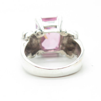 925 Sterling Silver Vintage Radiant-Cut Pink C Z Oxidized Ring Size 7