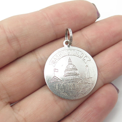 ROSECRAFT 925 Sterling Silver Vintage Washington DC Round Pendant