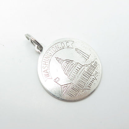 ROSECRAFT 925 Sterling Silver Vintage Washington DC Round Pendant