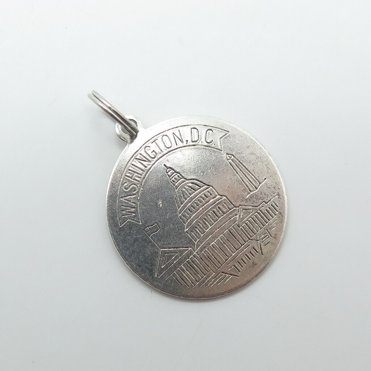 ROSECRAFT 925 Sterling Silver Vintage Washington DC Round Pendant