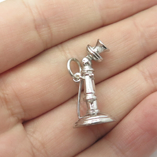 WELLS 925 Sterling Silver Antique Art Deco Candlestick Telephone Charm Pendant