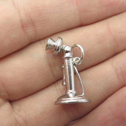 WELLS 925 Sterling Silver Antique Art Deco Candlestick Telephone Charm Pendant