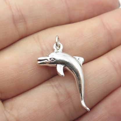 925 Sterling Silver Vintage Friendly Dolphin Charm  Pendant