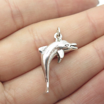 925 Sterling Silver Vintage Friendly Dolphin Charm  Pendant