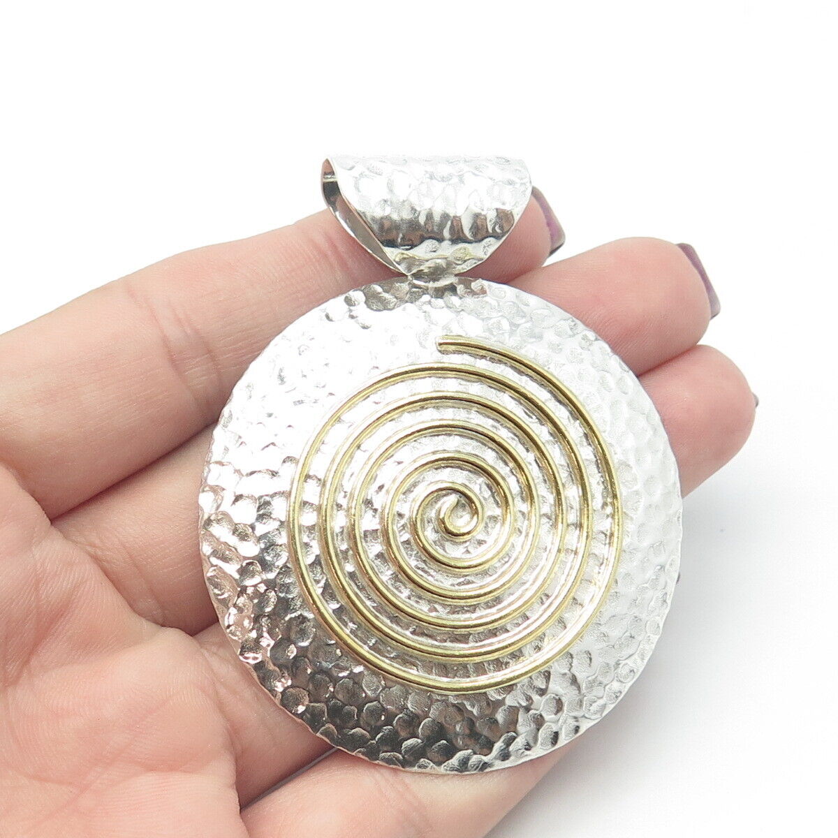 DOMINIQUE DINOUART Sterling Silver 2-Tone Vintage Mexico Spiral Large Pendant