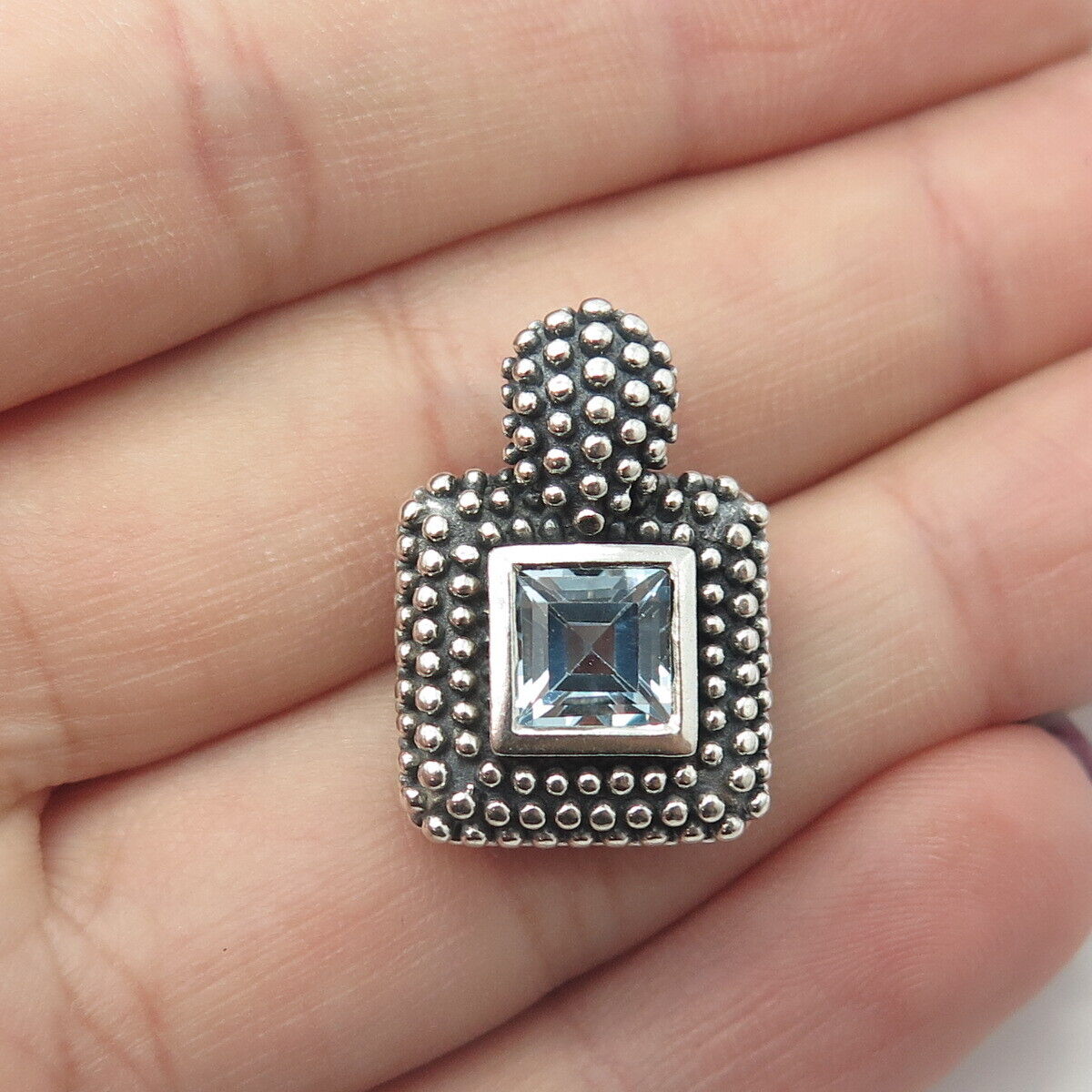 CHAPAL ZENRAY 925 Sterling Silver Vintage Real Princess Blue Topaz Pendant