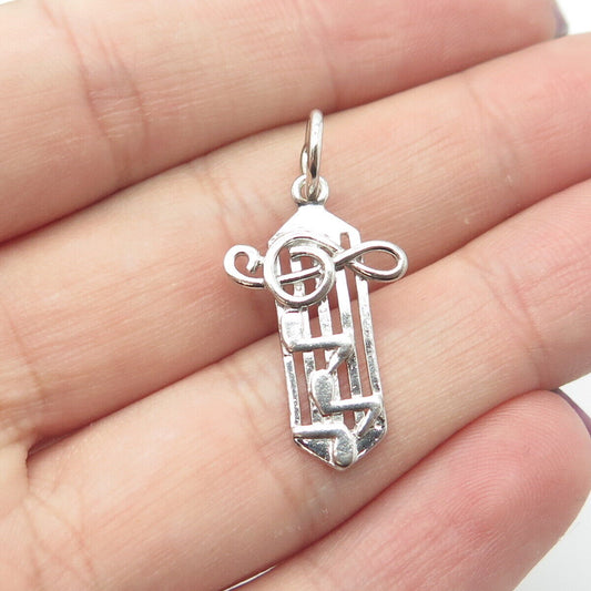 925 Sterling Silver Vintage Treble Clef & Musical Notes Charm Pendant