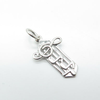 925 Sterling Silver Vintage Treble Clef & Musical Notes Charm Pendant