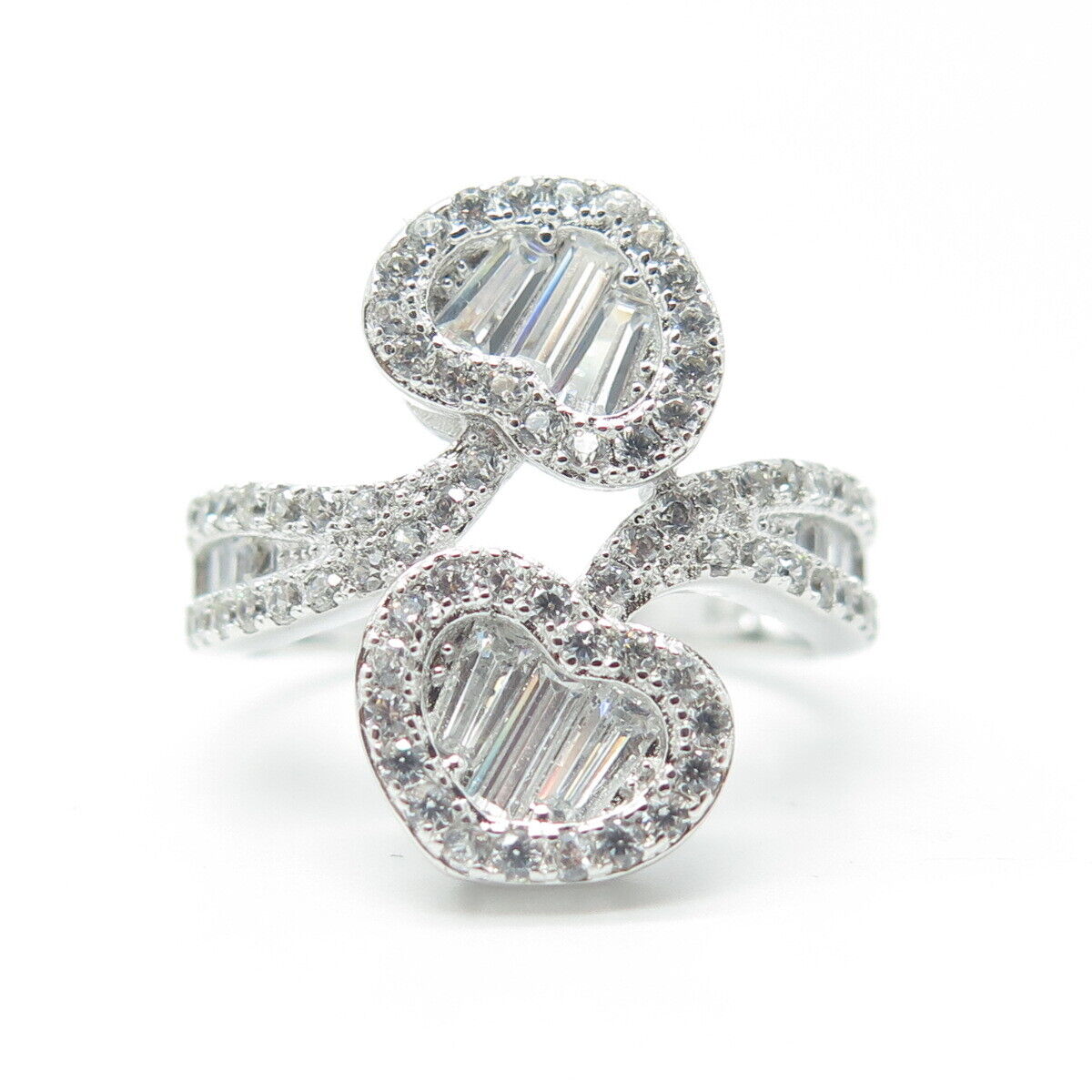 925 Sterling Silver Multi-C Z Heart Ring Size 8