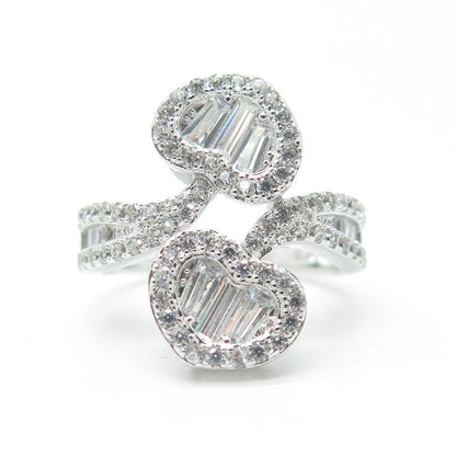 925 Sterling Silver Multi-C Z Heart Ring Size 8