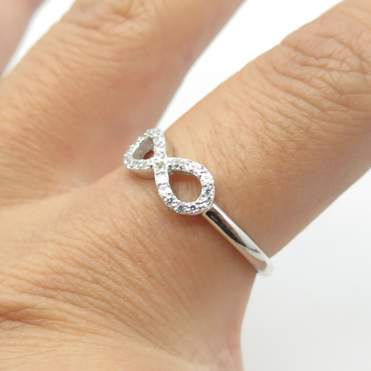 925 Sterling Silver Pave C Z Infinity Ring Size 7