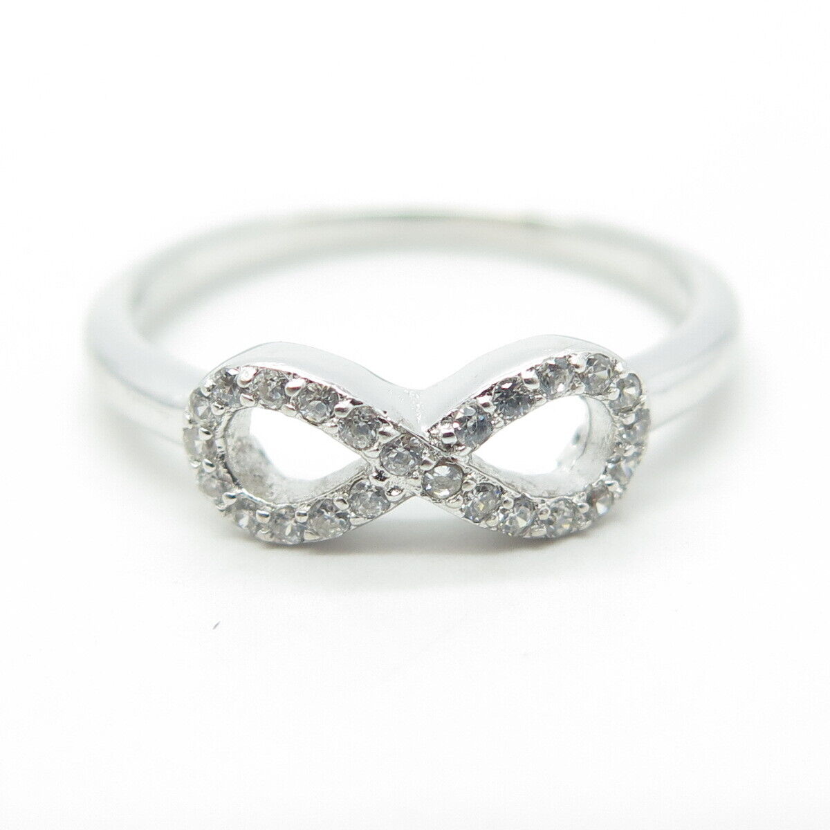 925 Sterling Silver Pave C Z Infinity Ring Size 7