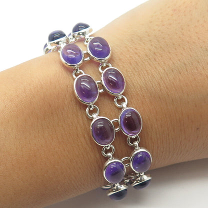 925 Sterling Silver Vintage Real Amethyst Gemstone Tennis Link Bracelet 8.5"