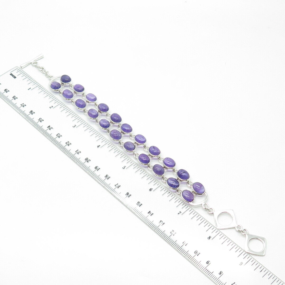 925 Sterling Silver Vintage Real Amethyst Gemstone Tennis Link Bracelet 8.5"