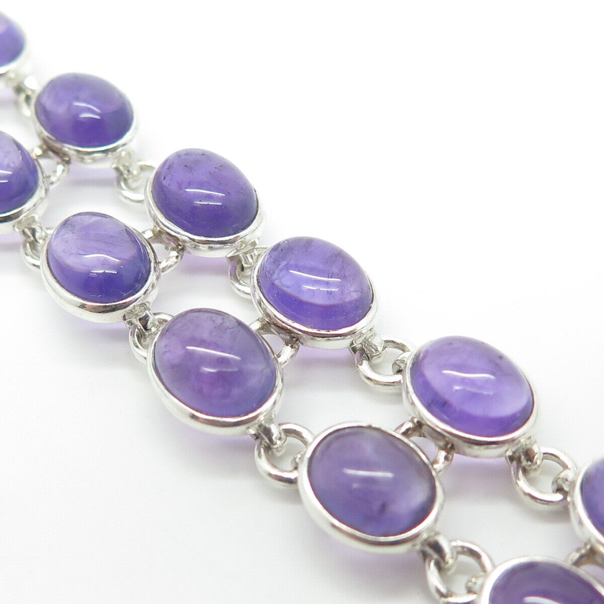 925 Sterling Silver Vintage Real Amethyst Gemstone Tennis Link Bracelet 8.5"