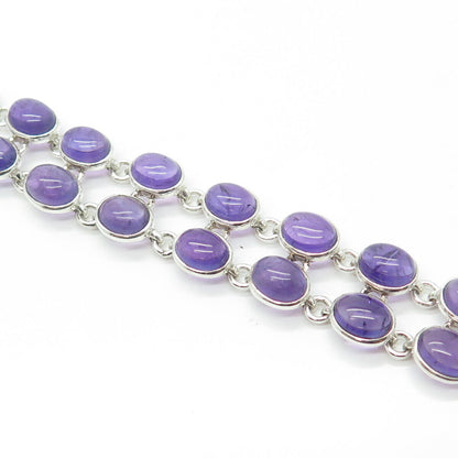 925 Sterling Silver Vintage Real Amethyst Gemstone Tennis Link Bracelet 8.5"