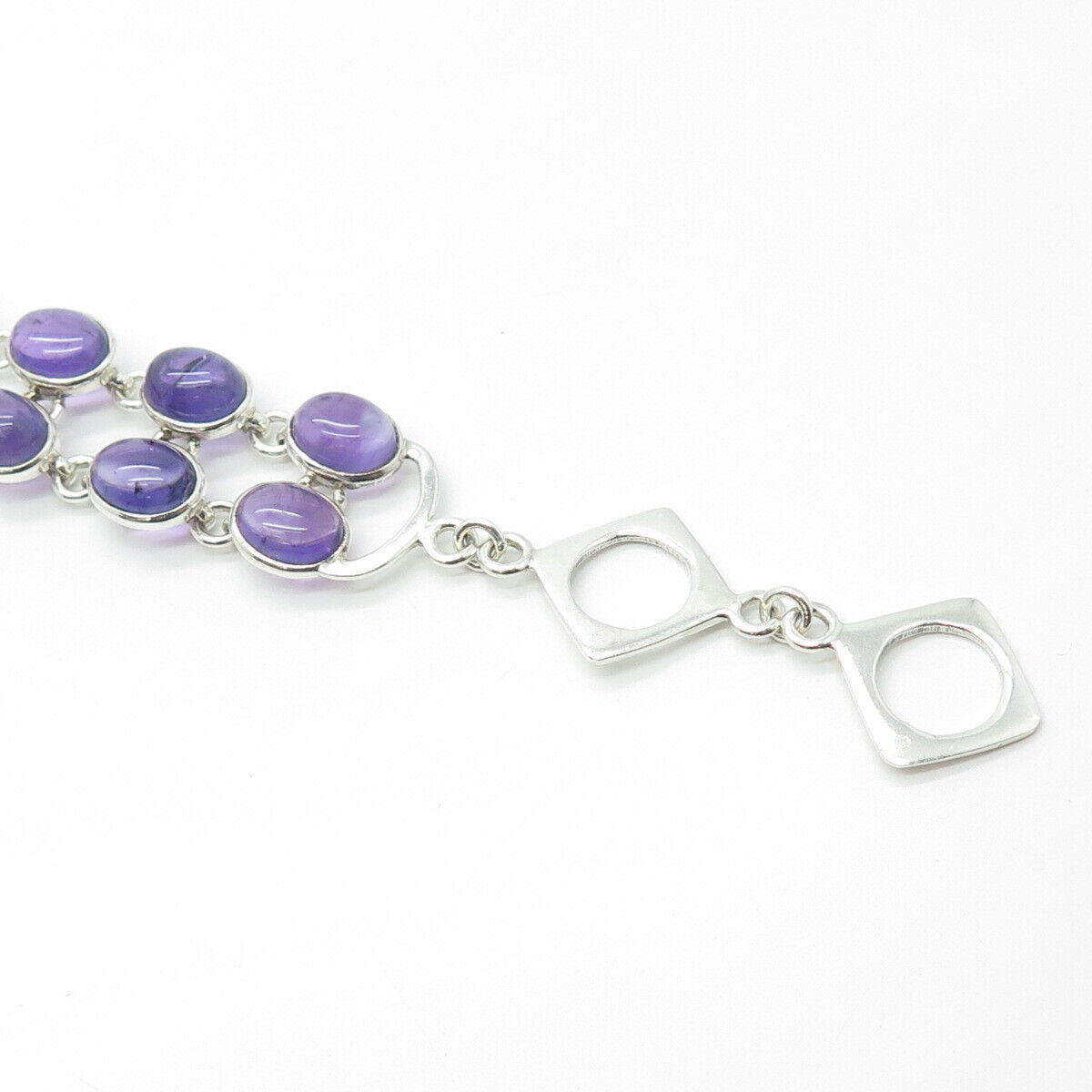 925 Sterling Silver Vintage Real Amethyst Gemstone Tennis Link Bracelet 8.5"