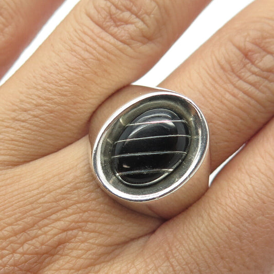 925 Sterling Silver Vintage Real Black Onyx Gemstone Ring Size 12.75