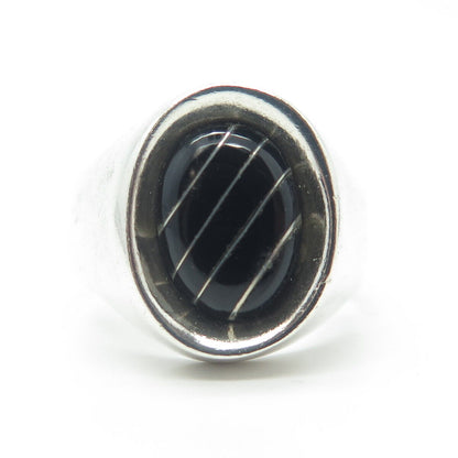 925 Sterling Silver Vintage Real Black Onyx Gemstone Ring Size 12.75