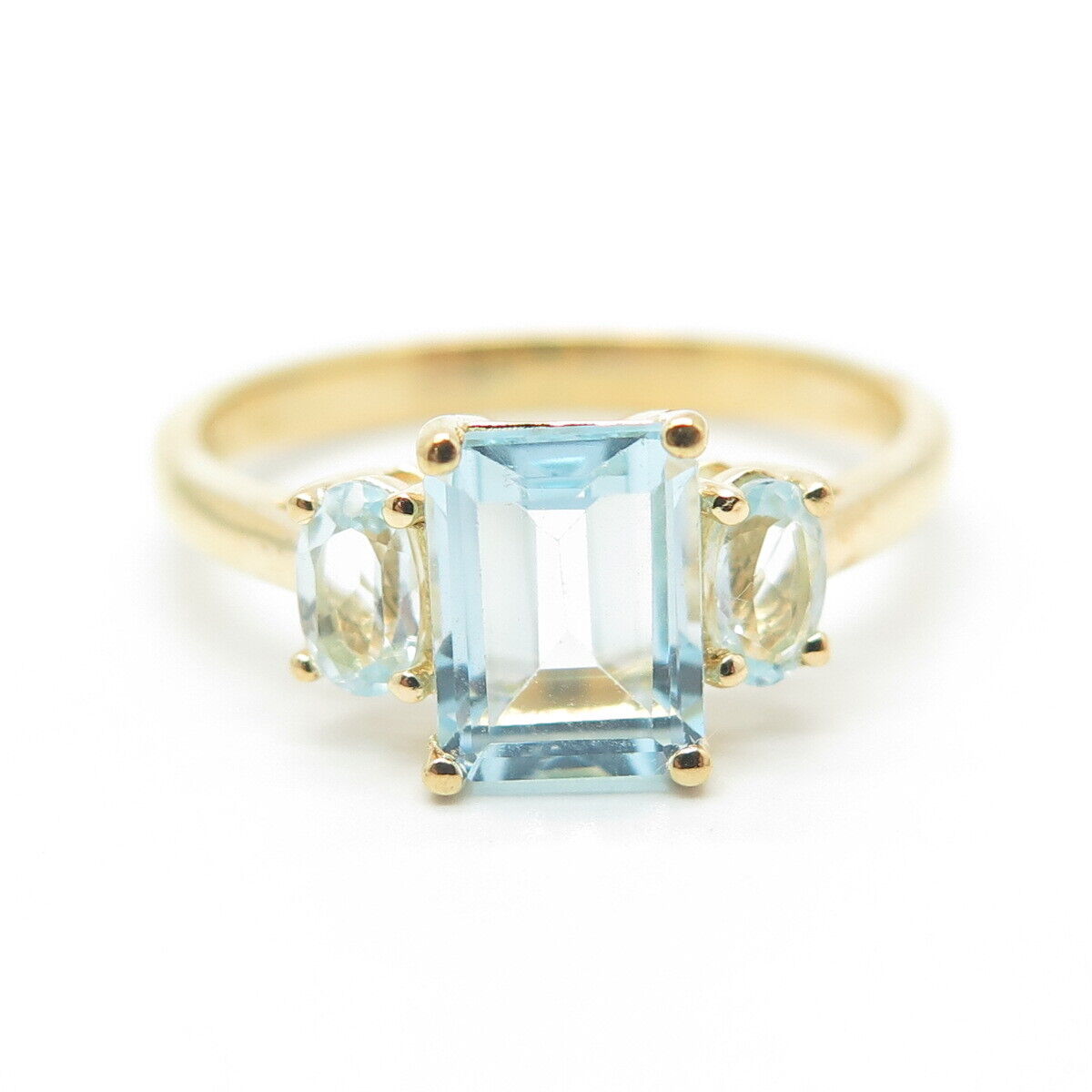 925 Sterling Silver Gold Plated Real Multi-Cut Blue Topaz Engagement Ring Size 9