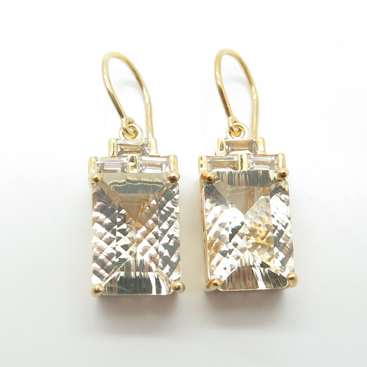 925 Sterling Silver Gold Plated Real Citrine & White Topaz Dangling Earrings