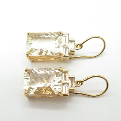 925 Sterling Silver Gold Plated Real Citrine & White Topaz Dangling Earrings