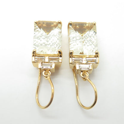 925 Sterling Silver Gold Plated Real Citrine & White Topaz Dangling Earrings