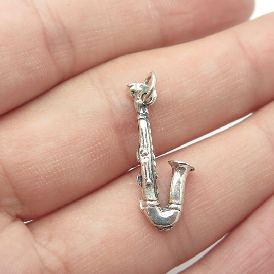 925 Sterling Silver Vintage Saxophone Musical Instrument Charm Pendant