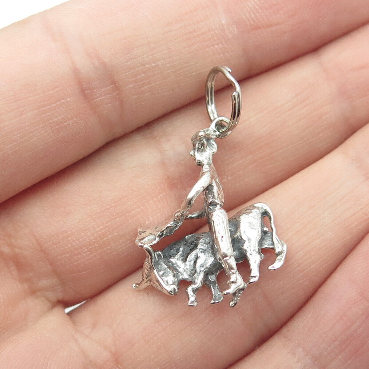 925 Sterling Silver Vintage Matador Bullfighting Oxidized Charm Pendant