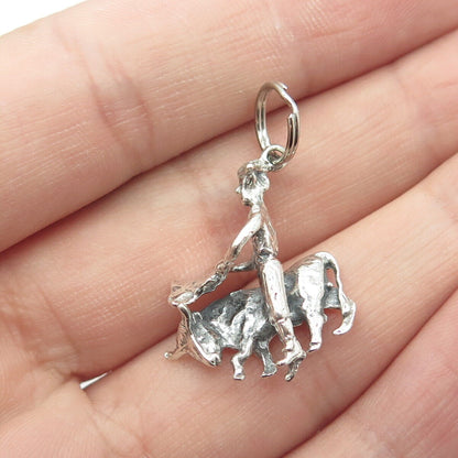 925 Sterling Silver Vintage Matador Bullfighting Oxidized Charm Pendant