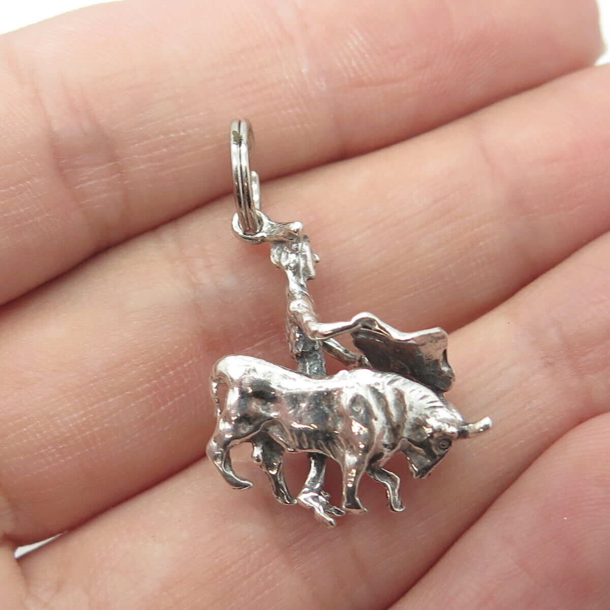 925 Sterling Silver Vintage Matador Bullfighting Oxidized Charm Pendant